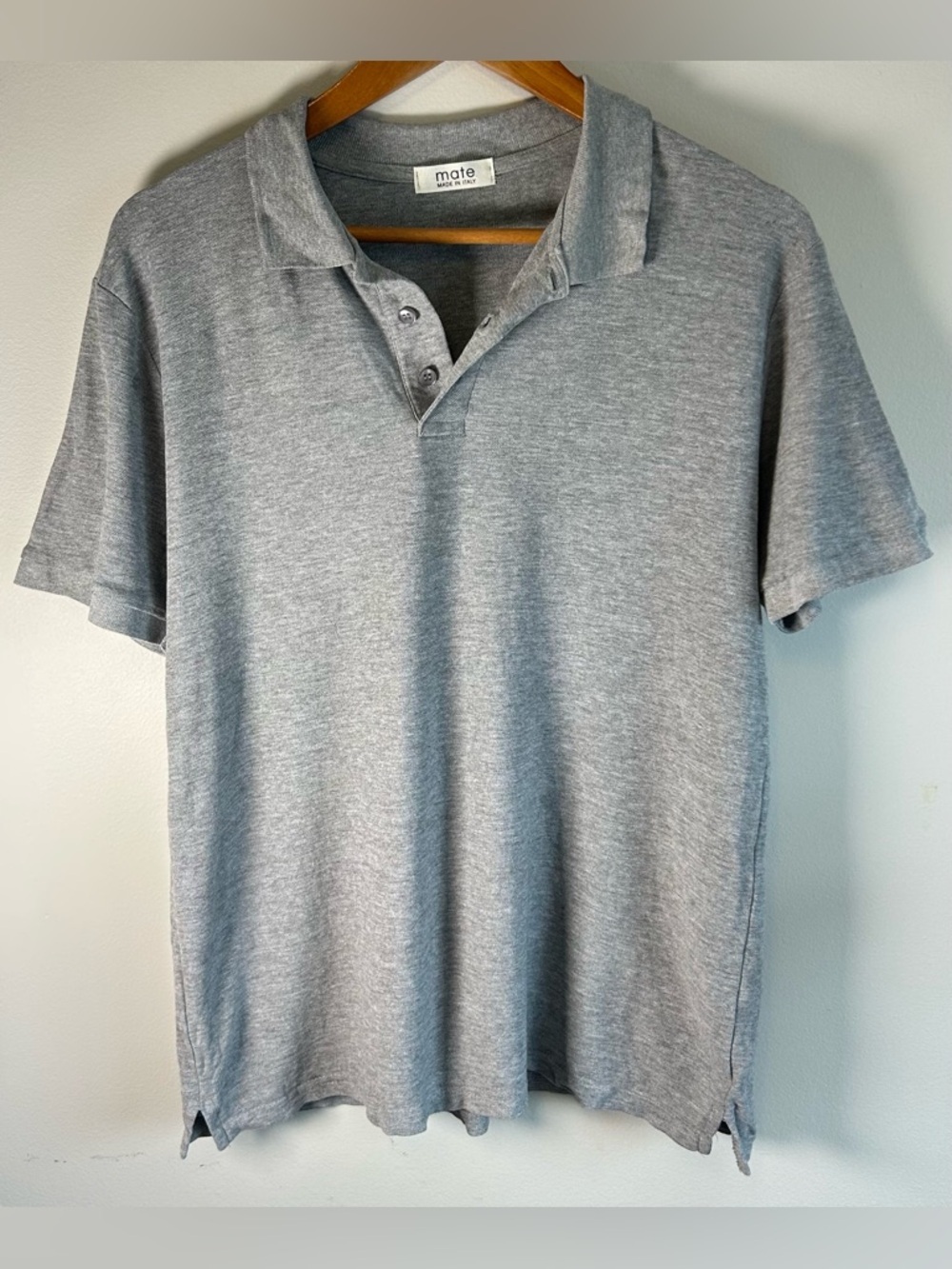 Mate Men's Polo Shirt Button Up Gray Collared Cotton Size M Made In Italy EUC